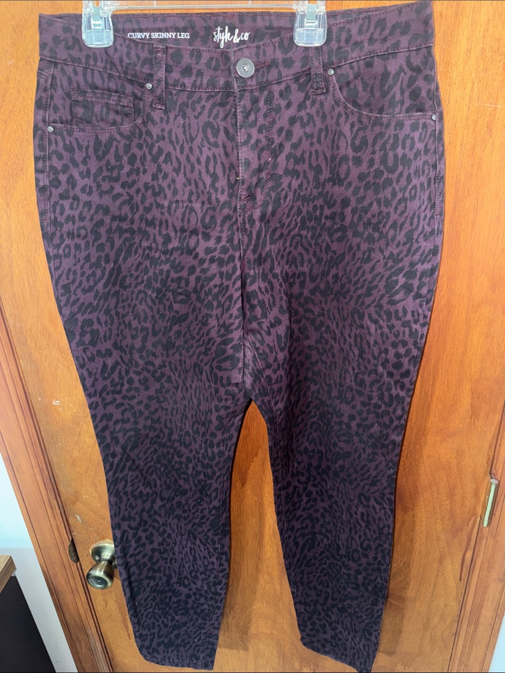 Style & Co. Burgundy and Black Leopard Print Skinny Pants